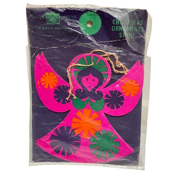 Vintage Retro Funky Angel Party House Cardboard Christmas Ornaments Lot of 5 - Picture 2 of 10